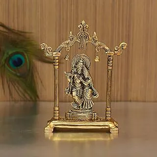 Collectible India Metal Gold Plated Radha Krishna Idol Sculpture Statue Figurine Decorative Showpiece for Janmashtami Home Decoration Temple and Gift (Size 7 x 5 Inches) (1 Pieces)