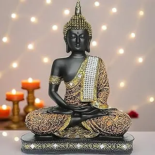 Global Grabbers New Limited Edition 25 Centimetre Meditating Sitting Buddha Idol Statue showpiece Home Decor Decoration Items for Living Room and Gifts (1, Orange Black)