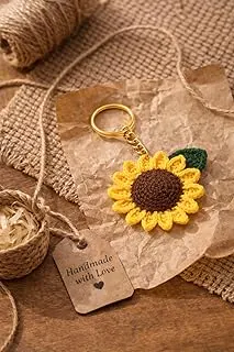 Handmade Crochet Sunflower Keychain for Women & Girls, Cute Yellow Flower Key Ring Charm, Soft Yarn Knitted Gift, Bag Charm, Car Key Holder, Aesthetic Handmade Floral Accessory
