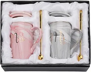 CPENSUS Ceramic Marble Finish Coffee Mug With Lid & Spoon For Anniversary Wedding Engagement Valentine Gifts For Couple 380 ML Ceramic