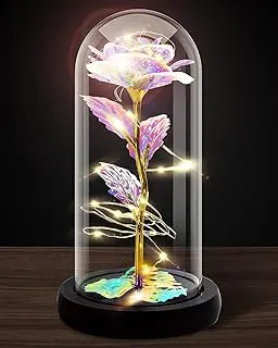 Rose Flower Gift, Rainbow Forever Rose in Glass Dome, Rose Light Up Flower, Personalized Gifts for Mom, Sisters, Friend, Women, Valentine's Day, Birthday, Wedding, Anniversary (Rainbow Rose)