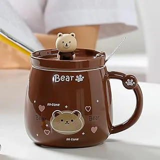 Vasukie Bear Coffee Mug with Lid & Steel Spoon, Mugs for Coffee, Rakhi for Brother, Birthday Gift, Gifts for Woman, Ceramic Mug, 3D Bear Coffee Mug (Bear Mug) Ceramic