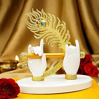 Ekhasa Lord Krishna Hands with Flute Idol (Small Size) | Krishnaji Divine Hands Idol with Flute and Peacock Feather | Krishna Statue for Car Dashboard & Griha Pravesh Gift