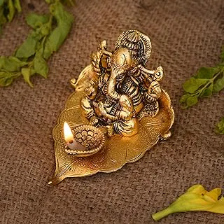 Collectible India Return Gift Ganesh Idol on Leaf - Lord Ganesha with Diya - Metal Diya for Diwali Decoration Items Home Decorative Gift Puja Gifts Corporate, Diwali Gift Item