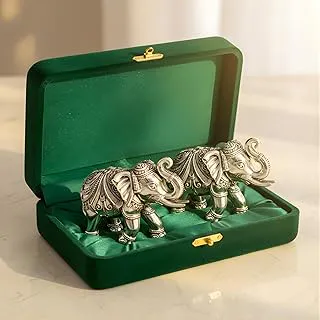 999 Pure Silver Plated Elephant Idol Pack of 2 | 2 Inch Vastu & Good Luck Showpiece for Home Decor, Mandir & Pooja Room | Auspicious Gifting Choice