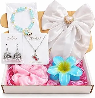 Gift Hamper for Woman & Girls Under 300 | Cute Accessories Gift Set with Earrings, Bracelet, Necklace & Scrunchie | Birthday Gift for Girlfriend, Sister, Teen Girls | Kitty Party Return Gifts | Set of 6 Items | Random Colors and Designs for Surprise