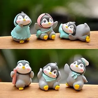 SATYAM KRAFT 1 Set (6 Pcs) Cute Penguin Miniature Figurines Showpiece | Gift for Him/Her, Return Gift, Home Decor, Table, Car Dashboard, Office Decoration Items (Multicolor)