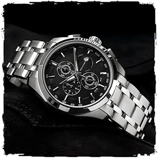 AMERICANVIBERModern Analog Watch, Silver and Black Two-Tone Stainless Steel Band, Octagonal Case, White Dial for Men