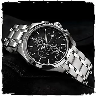 AMERICANVIBERModern Analog Watch, Silver and Black Two-Tone Stainless Steel Band, Octagonal Case, White Dial for Men