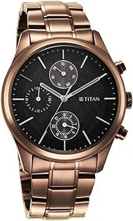 TitanTitan Neo Splash Quartz Multifunction Black Dial Metallic Brown Stainless Steel Strap Watch for Men - NT1805QM04
