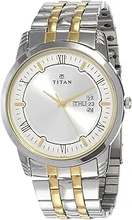 TitanKarishma Quartz Analog with Day and Date Silver Dial Two Toned Silver and Gold Stainless Steel Strap Watch for Men - NT1774BM01