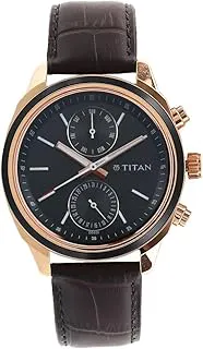 TitanWorkwear Quartz Multifunction Black Dial Brown Leather Strap Watch for Men - NT1733KL03