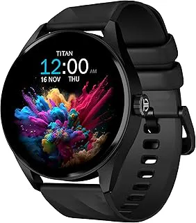 TitanTitan Crest 1.43” AMOLED Smart Watch with BT Calling, AI Morning Briefs, Functional Crown, Health Tracking, Aluminium Body, 100+ Sports Modes, Smartwatch for Men and Women - Black Silicone Strap
