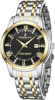 London FogRegent Collection Analog Quartz Watch for Men with Round Dial and Stainless Steel Strap, Metal Case, Date Display, Luminous Hands & Hour Markers, Water Resistant