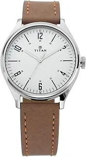 TitanTitan Workwear Urban Edge Quartz Analog White Dial Brown Leather Strap Watch for Men - 1802SL01