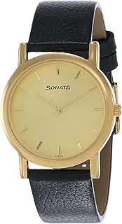 SonataQuartz Analog Champagne Dial Leather Strap Watch for Men-NS7987YL01W/NT7987YL01W