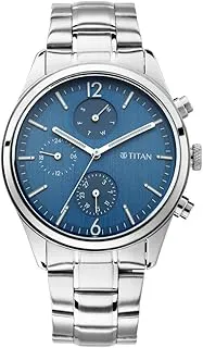 TitanTitan Workwear Metropolitan Charm Quartz Multifunction Blue Dial Silver Metal Strap Watch for Men - NT1805SM03