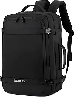 WesleyLuxur 45 Ltrs Overnighter Expandable Travel Laptop Backpack, Flight Cabin Approved Carry On with 16 inch Laptop Compartment, Anti Theft feature business/Travel/Weekender/college Charcoal Black