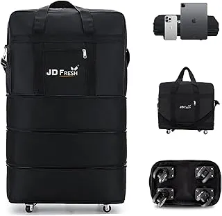 JD FRESH3 Layer Expandable Duffle Bags/78 cm Nylon Convertible Travel Luggage with Wheels/Waterproof Traveling Bag for Clothes/Foldable and Extendable Duffle Luggages for Men and Women - Black
