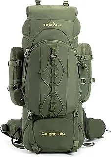 TRIPOLEColonel Metal Frame 80L Rucksack with Detachable Bag & Rain Cover for Trekking & Travelling | Men & Women | 3 Year Warranty (Army Green, 80)