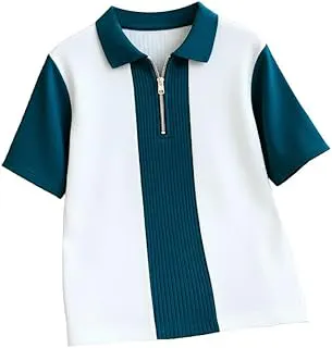 AUSKMen's Textured Vertical Striped Knit Polo T-Shirt | Half Sleeve Zipper Neck Self-Design Casual Tee | Mens Tshirts