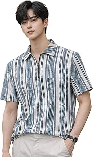 London HillsMen’s Loose Fit Half Sleeve Vertical Striped Polo T-Shirt with Zip Collar | Premium Polyester Fabric | T Shirt for Man | Tshirt | Shirts Men | Tshirt for Man | Men T-Shirts