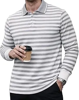 Mack JonneyMen’s Premium Striped Polo T-Shirt | Long Sleeve Cotton Blend | Casual & Smart Wear-M6721