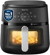 PHILIPS Air Fryer NA231/00 with touch panel, uses up to 90% less fat, 1700W, 6.2 Liter, with Rapid Air Technology (Black),Cooking window, Extra Large