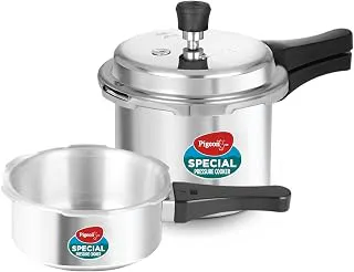 Pigeon by Stovekraft (14331) Aluminium Pressure Cooker Combo 2 Litre and 3 Litre Induction Base Outer Lid (Silver)