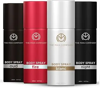 The Man Company Long Lasting Deodorant Gift Set for Man - 150ml (Pack of 4) | Blanc, Fire, Night & Oud | Body Spray Gift Set | fresh scent for daily office wear | Long-Lasting Smell | Aerosol | Valentine Gift For Man