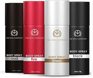 he Man Company Deodorant for Men Gift Set | Pack of 4 Body Sprays (150ml Each) | Long Lasting Deodorant for Men | Black, Blanc, Fire & Oud | Premium Fragrance with Musk, Sandalwood, Amber & Patchouli | Daily Office Wear Deo