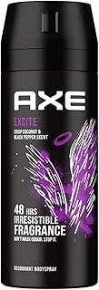 Axe Excite Deodorant Body Spray for Men | 48H* Odour Protection | Crisp Coconut & Black Pepper Scent | 150ml