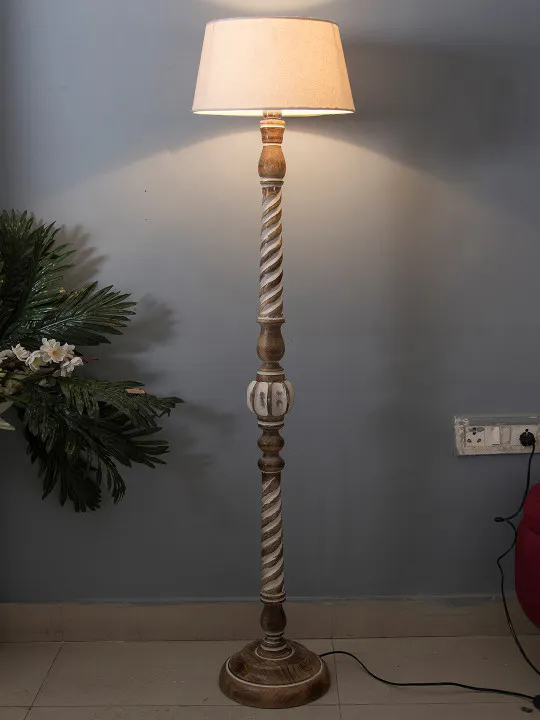 Homesake Beige Solid Handcrafted Floor Lamp with Shade