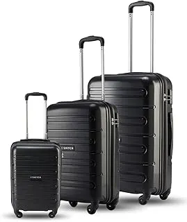 SNITCHLoop 3Pc Set Black Polypropylene Hard Travel Suitcase - Suitcase for Travel Set of 3 & Luggage with 4 Wheels, Secure Lock & Free Shoe Bag