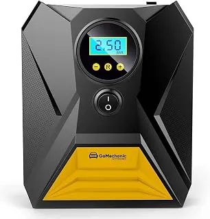 GoMechanic Gusto Digital Tyre Inflator for Cars & Bikes | 150 PSI | 12V DC Portable Air Pump for Tyres with Auto Shut Off | Tyre Pressure Gauge | Multi-Nozzle Compatible | Emergency LED