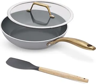 Asai Ceramic Pan for Cooking 24cm Swiss Non-Stick Frying Pan with Lid | Grey | Lab-Tested | 100% Toxin Free | No PFAS, PFOA, PTFE | Superior Swiss Ceramic | Induction Safe │ ISI & FDA Approved Ceramic