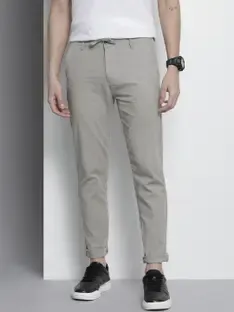 The Indian Garage Co. Slim Fit Men Grey Trousers