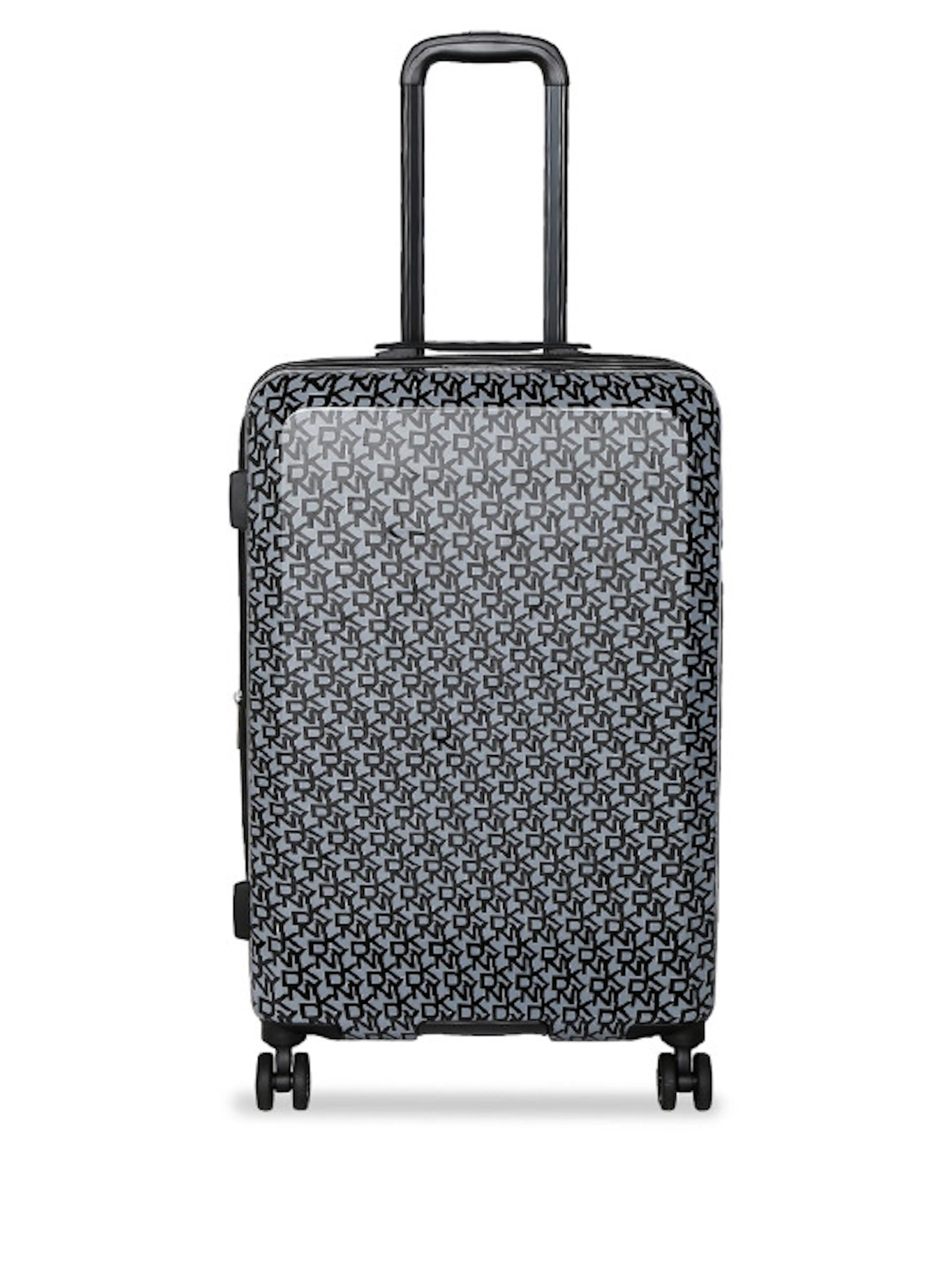 DKNY Unisex Black Printed Vintage Signature Hard-Sided Medium Trolley Suitcase