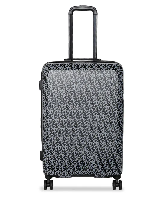 DKNY Unisex Black Printed Vintage Signature Hard-Sided Medium Trolley Suitcase
