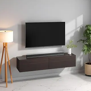 FURNEASER Jiva Engineered Wood JivaTv Unit, Wall Mounted & Hanging TV Cabinet with Door, Set Top Box Stand Rack Shelf, Modern Tv Console, LED Showcase Panel for 55 Inch Tv (Wenge)