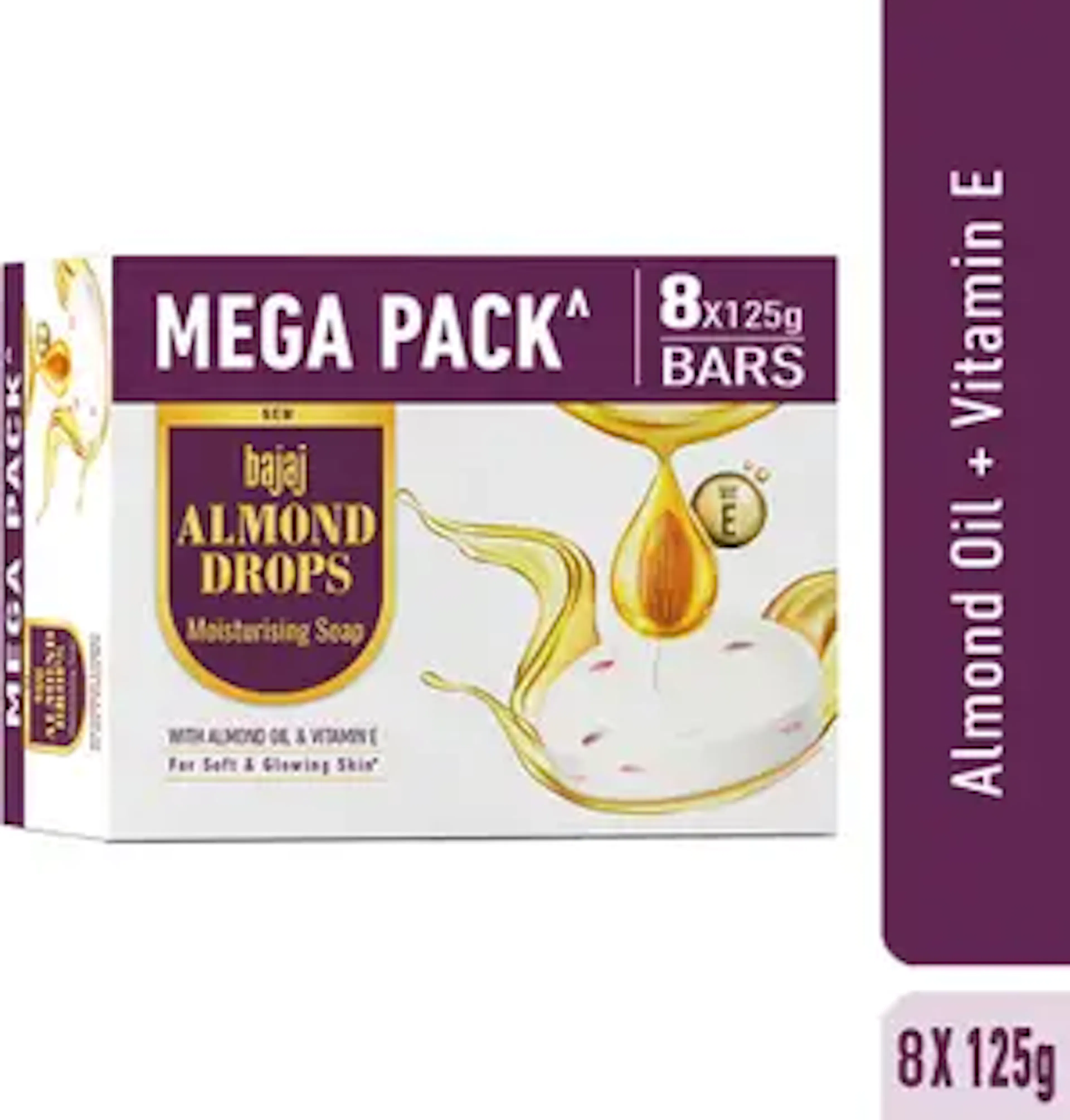 BAJAJ Almond Drops Moisturising Soap Pack of 8 with Almond Oil & Vitamin E