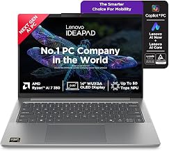 LenovoIdeaPad Slim 5 AMD Ryzen AI 7 350 (24GB RAM/1TB SSD/14 (35.5cm)/WUXGA OLED/Lenovo AI Now/Copilot+ PC/Windows 11/MSO 365 Basic+Office 2024/1Yr ADP Free/Grey/1.4Kg), 83HX009DIN AI Laptop