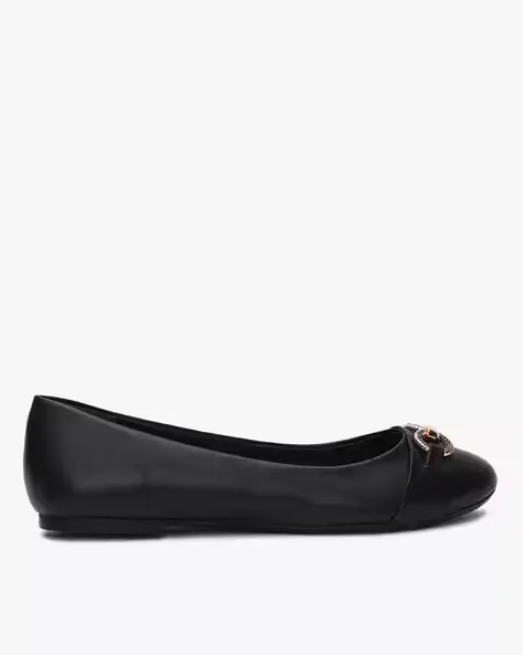 Round-Toe Ballerinas with Metal Overlay