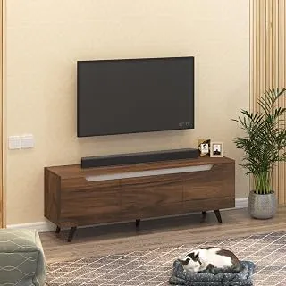 BLUEWUD Blesky Mini Engineering Wood Floor Standing TV Entertainment Unit Set Top Box Stand/TV Cabinet Panel with Shelves for Books & Décor Display Unit, Ideal for 55” (Brown Maple)