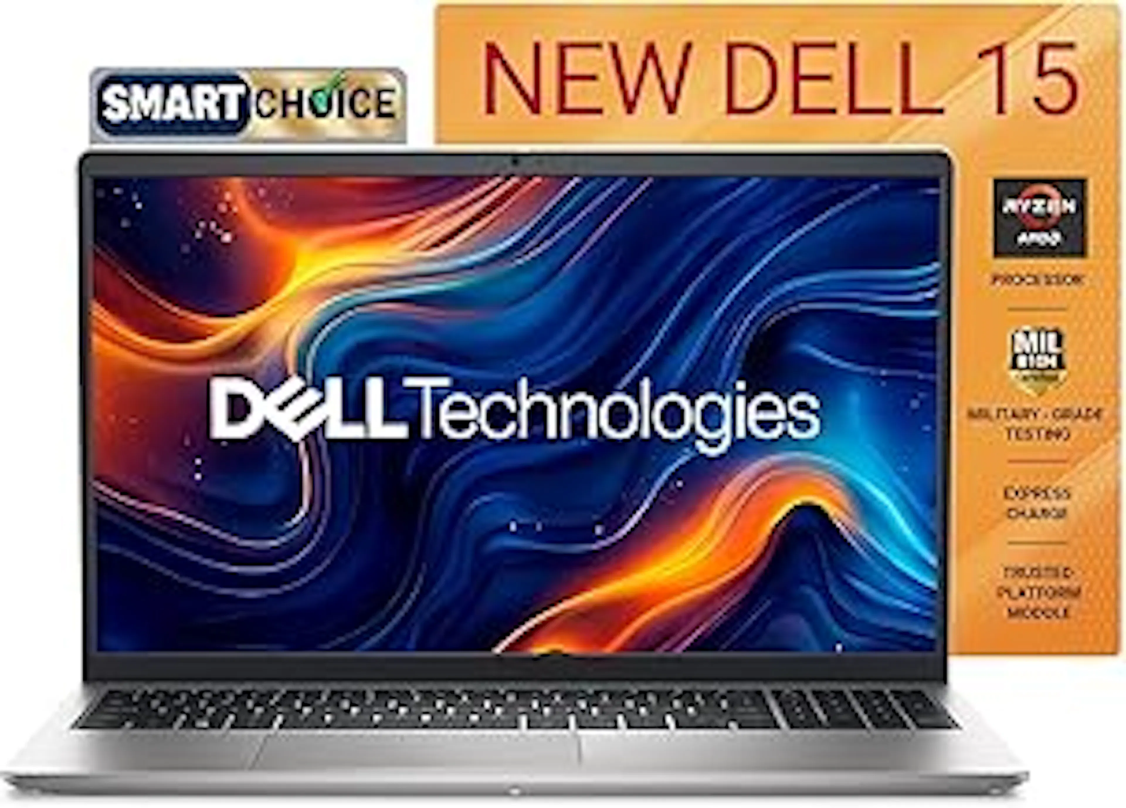 Dell 15, Smart Choice AMD Ryzen 7-7730U, 16GB DDR4, 512GB SSD, FHD, 15.6"/39.6cm, Windows 11, Microsoft Office Home 2024, Silver, 1.63Kg, 120Hz 250nits, AMD Radeon Graphics, Thin & Light Laptop