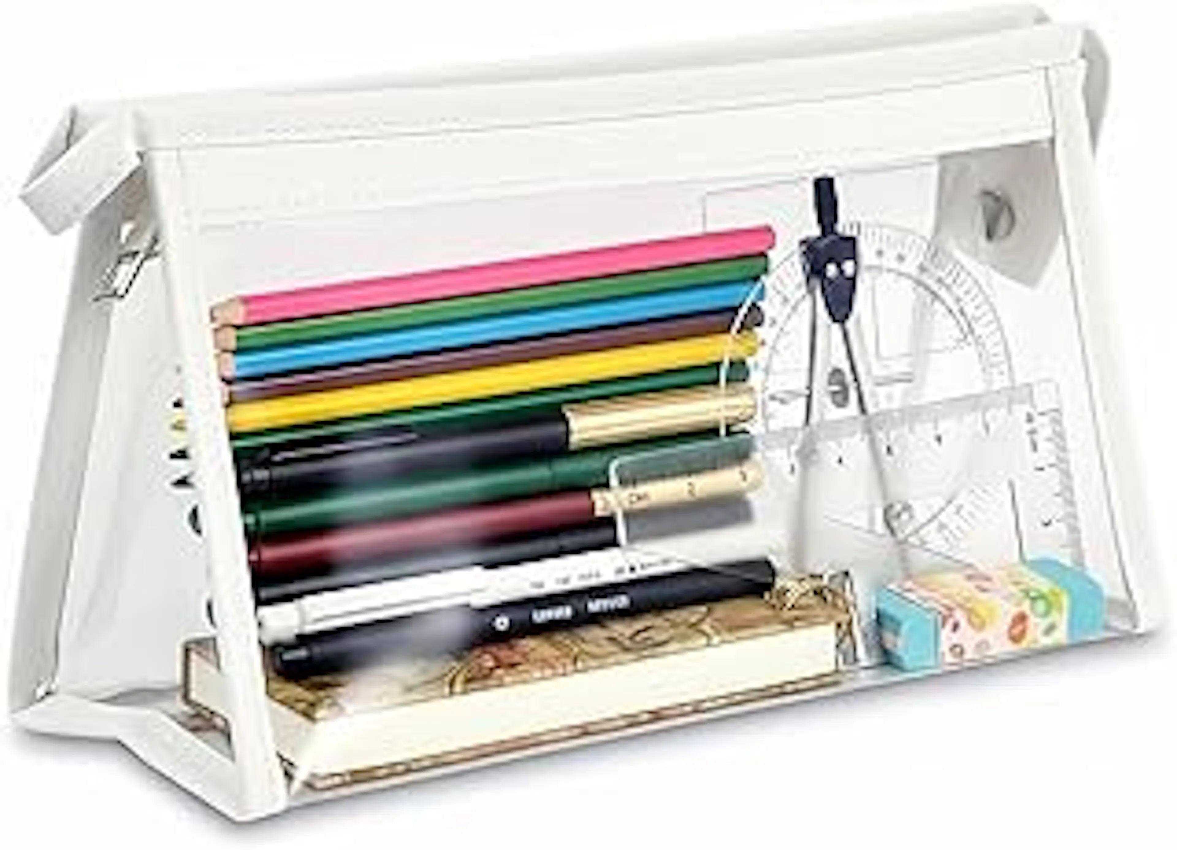 GLUN ® Stationary Transparent Pouch with Zipper Closing for Girls & Boys,Pouch for School,Collage,Office,Cosmetic Use Bag for Women,Multi-Purpose Bag,White