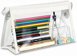 GLUN ® Stationary Transparent Pouch with Zipper Closing for Girls & Boys,Pouch for School,Collage,Office,Cosmetic Use Bag for Women,Multi-Purpose Bag,White