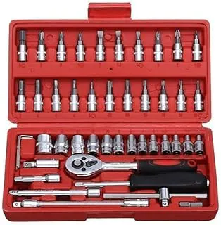 46 Pcs 1/4 Inch Drive Socket Set with Ratchet Wrench, Screwdriver Bits and Spanner Set, Goti Pana Tool Kit for Car, Bike, Cycle Repair and Home DIY Use