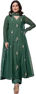 KLOSIAWomen Embroidery Solid Anarkali Kurta and Pant Set with Dupatta