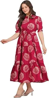 MoniqueBrand Women's/Girls Cotton Kurta for Women Floral Printed Regular Fit Anarkali Kurta ||Floral Flared Western Dress
